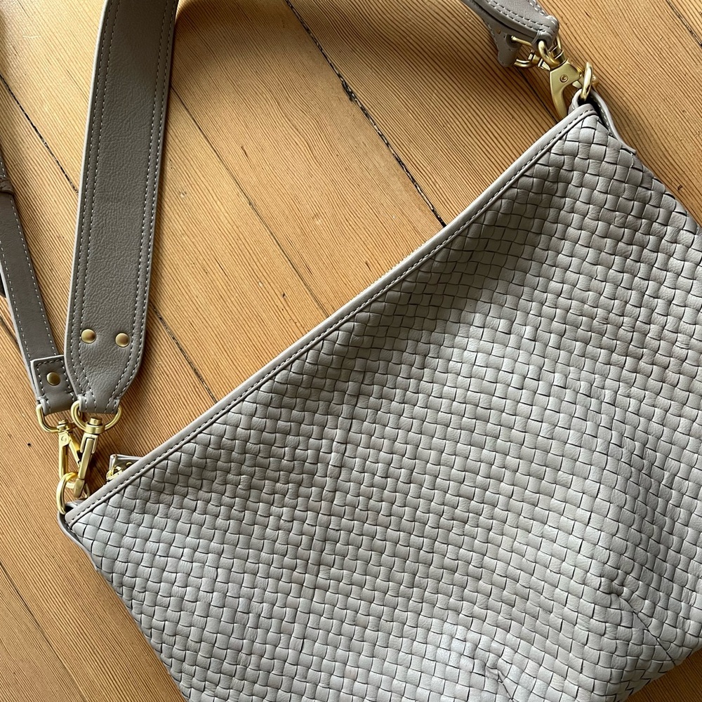 Quince Italian Leather Convertible Crescent Handwoven Shoulder Bag